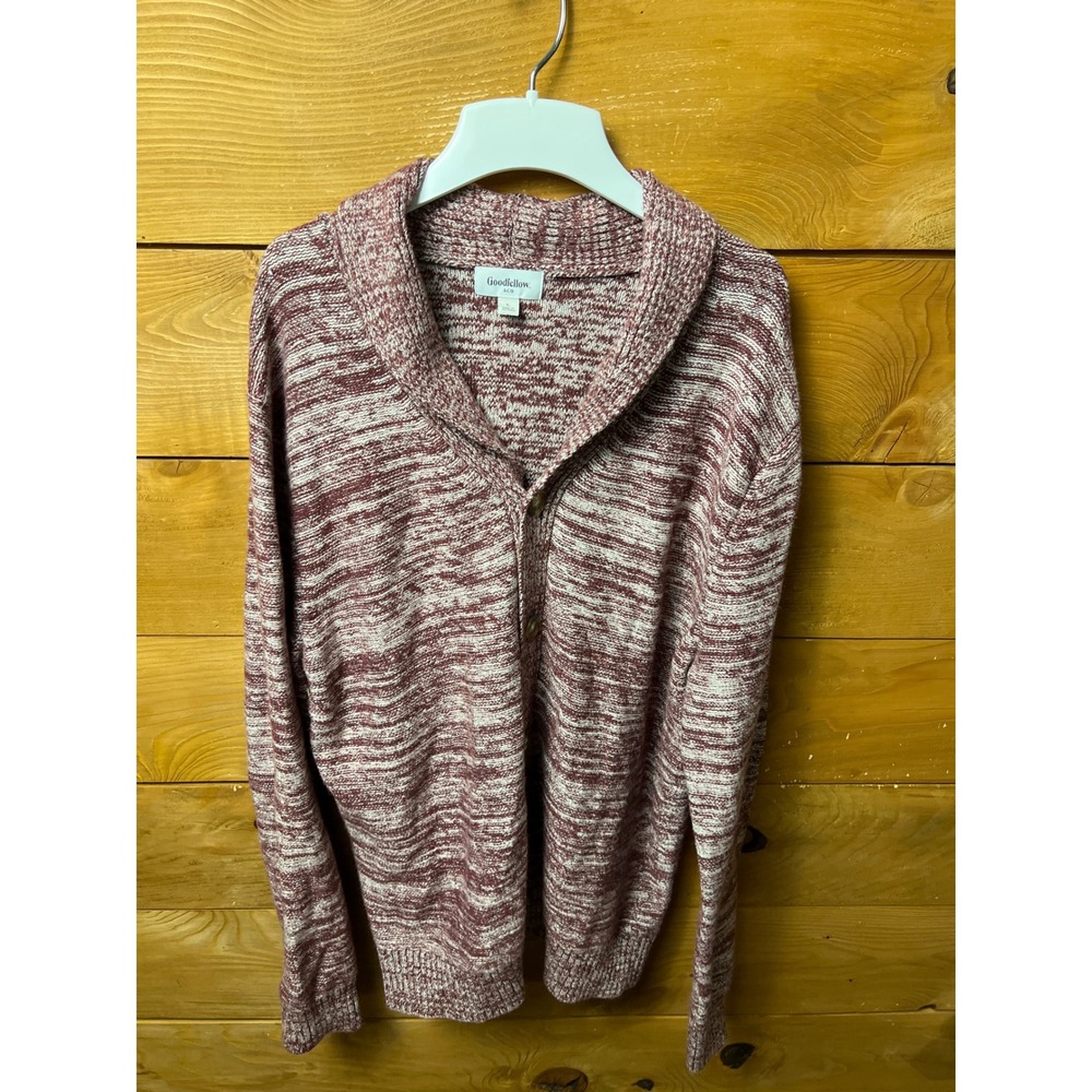 Goodfellow & Co Mens‎ Marl Knit Shawl Collar Cardigan Sweater Burgundy Cream  Lg
